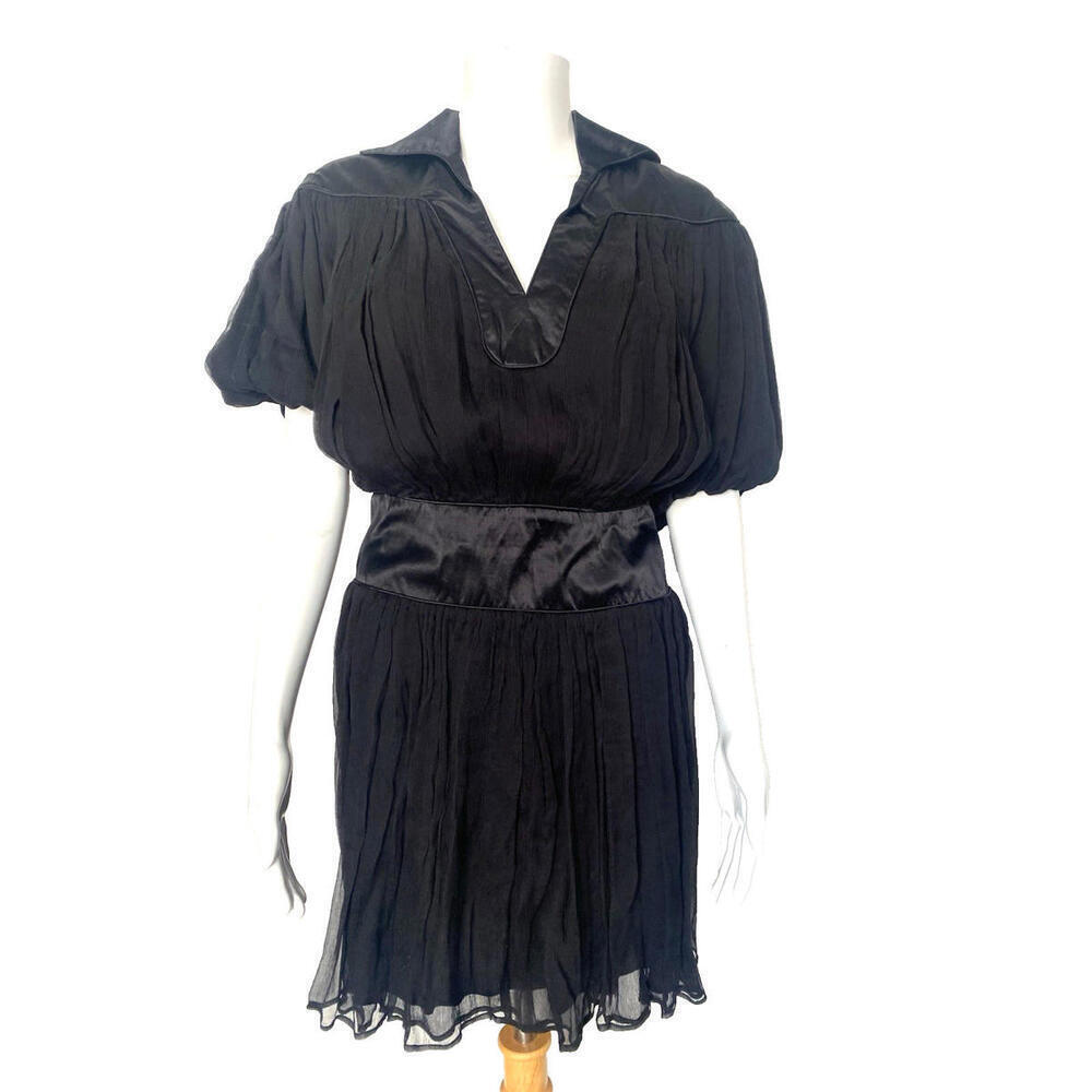 NWOT Catherine Malandrino US-2 Small Black Dress Chiffon Satin Silk V-neck